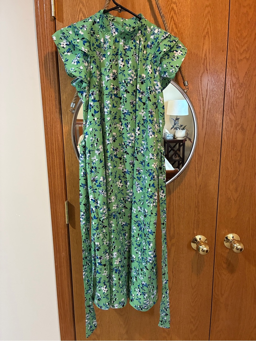 Ann Taylor Green Floral Maxi Dress with Blue & White Accents